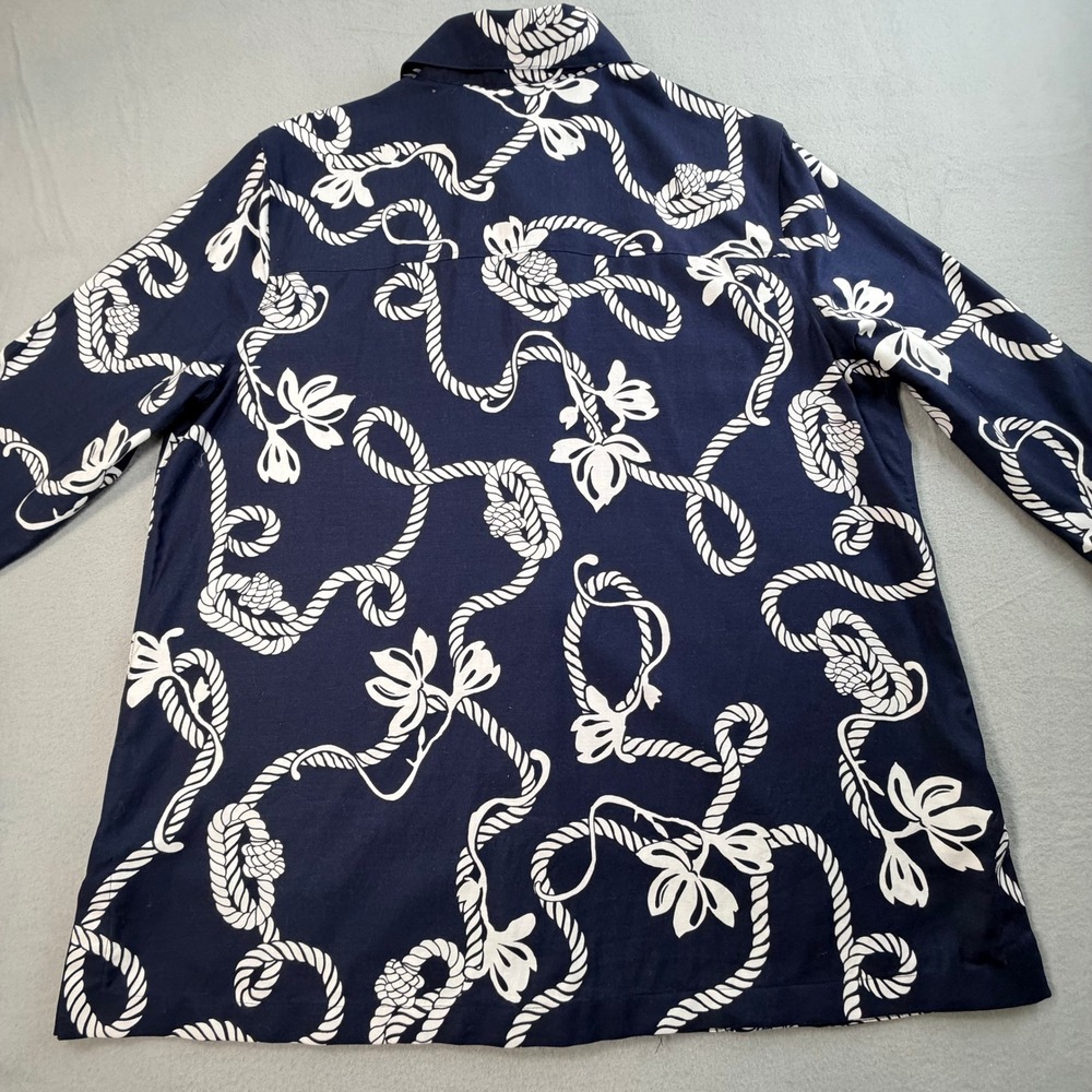 Chicos Navy Blue Button Down Shirt 3XL Nautical Rope Print Coastal Career Wear - Picture 3 of 9